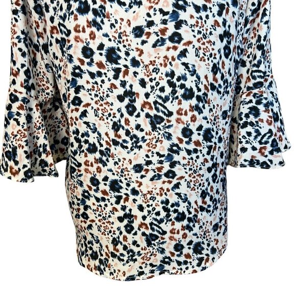 ASTR the Label Blouse Blue Multi Leopard Print Long Sleeves Size S Button Front - Picture 9 of 11